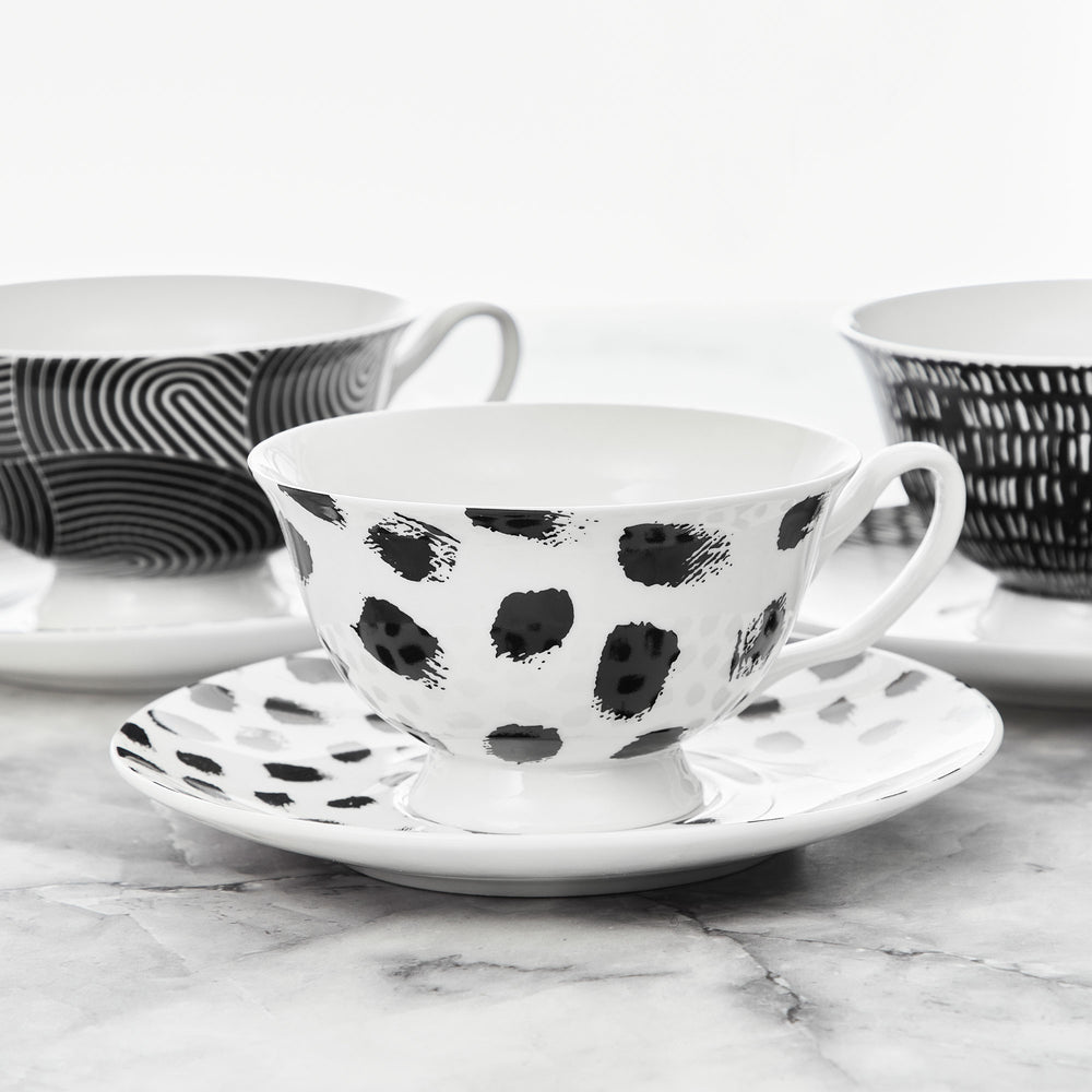 Set of 4 Tea Coffee Cups &amp; Saucer Set Black 200ml