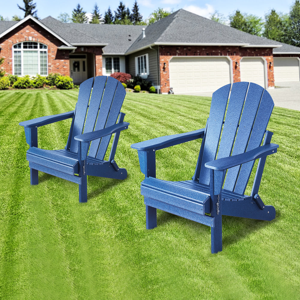 EHOMMATE HDPE Folding &amp; Painted Outdoor Adirondack Chair Weather Resistant Navy Blue