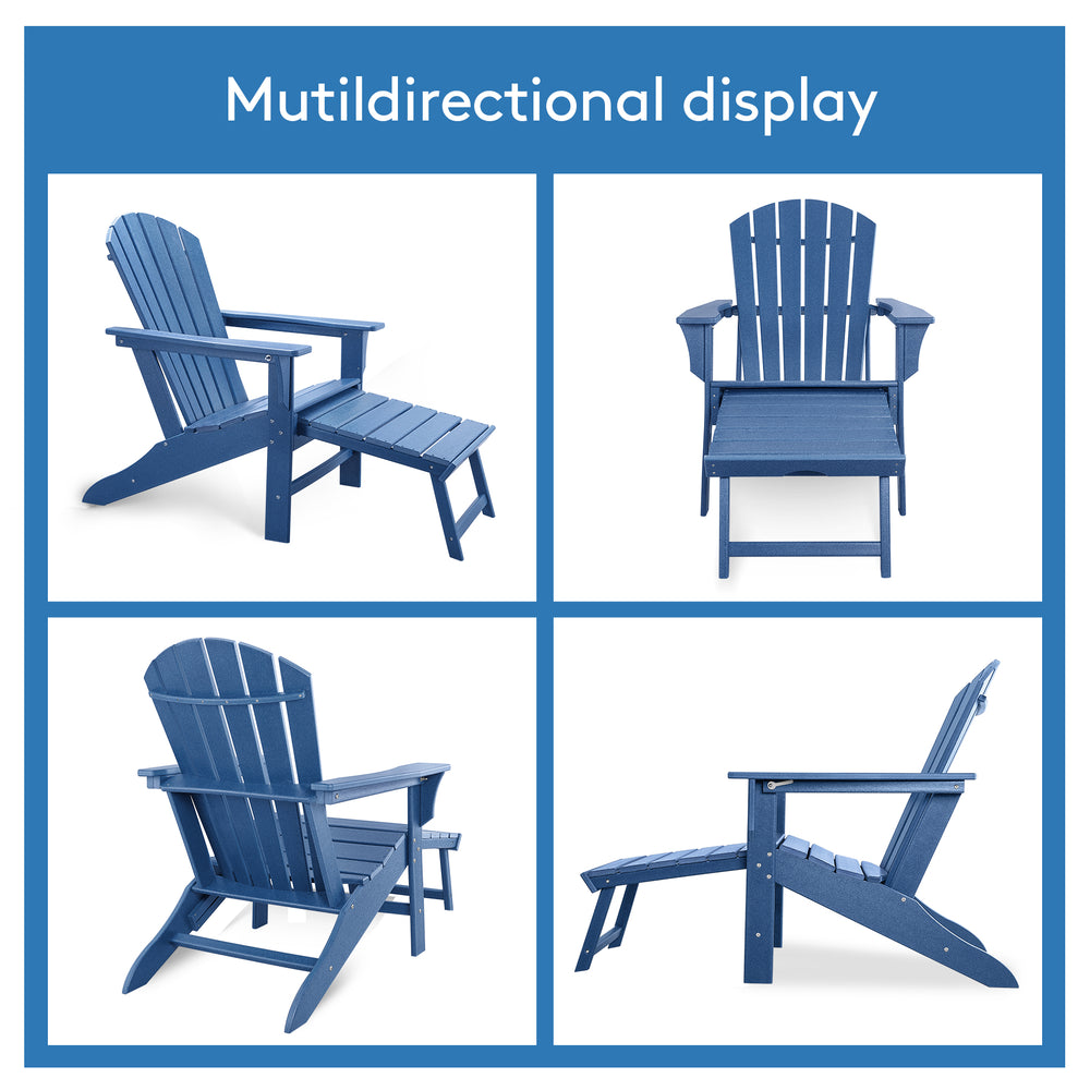 EHOMMATE HDPE Outdoor Adirondack Chair with Footrest Navy Blue