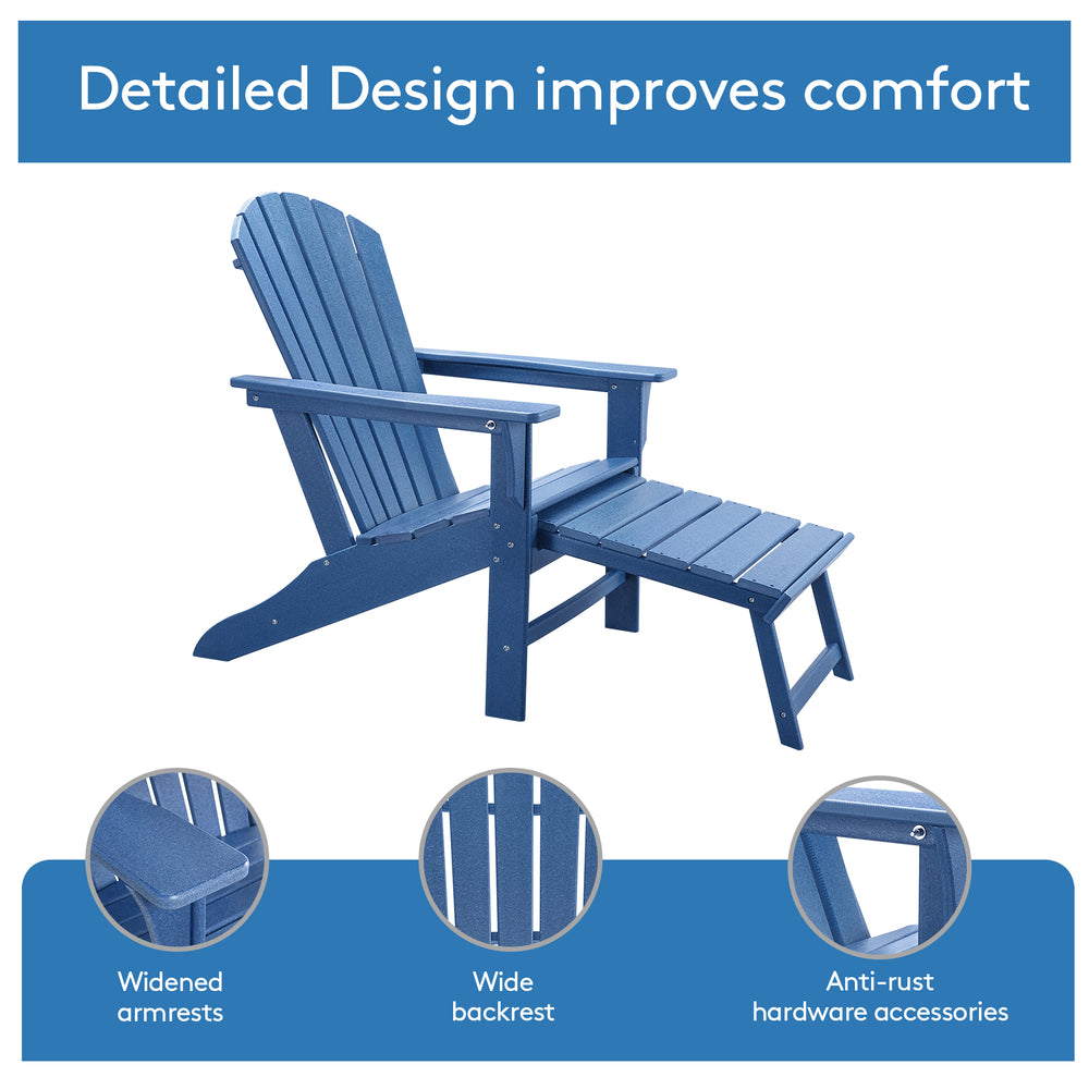 EHOMMATE HDPE Outdoor Adirondack Chair with Footrest Navy Blue