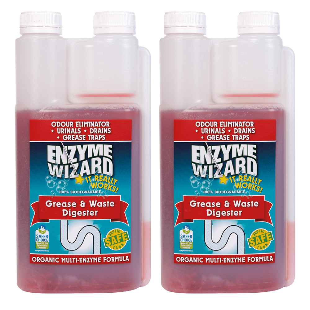 2x Enzyme Wizard Grease And Waste 1L Twin