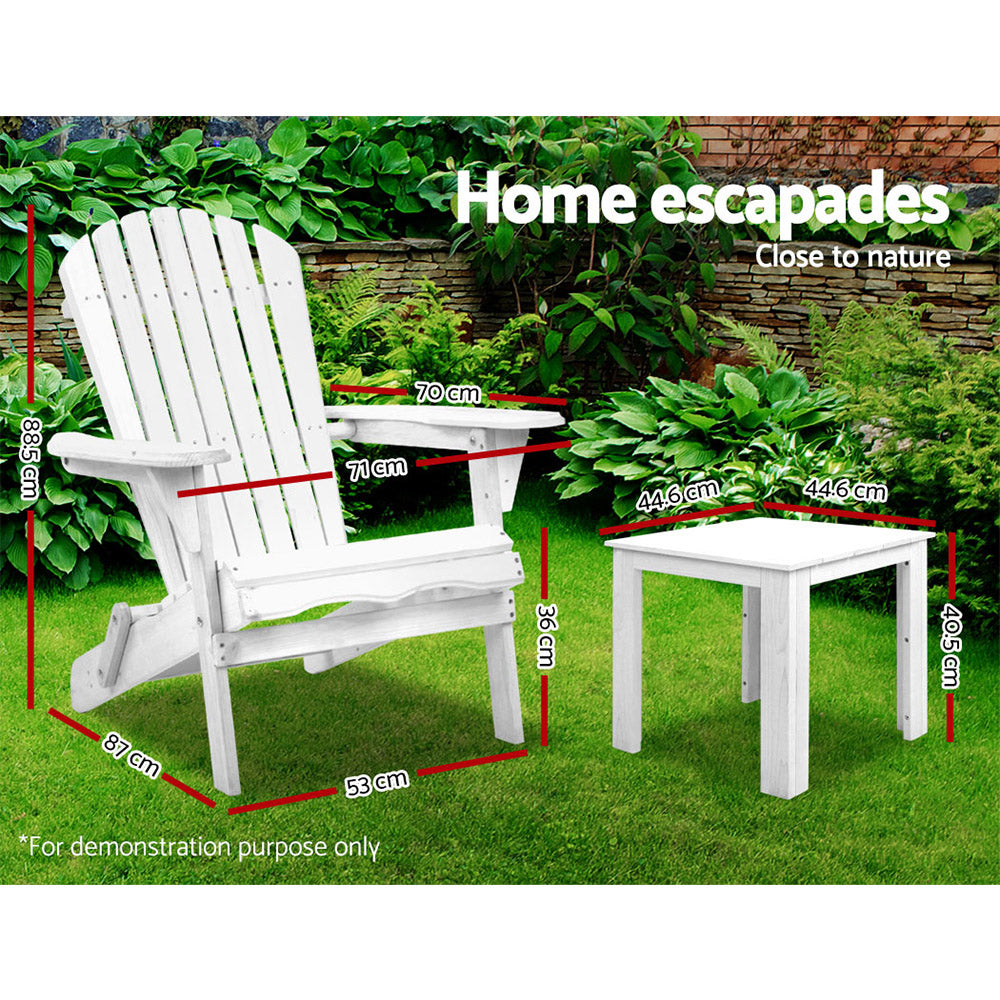Gardeon Outdoor Wooden 3 Piece Chairs Table Set - White