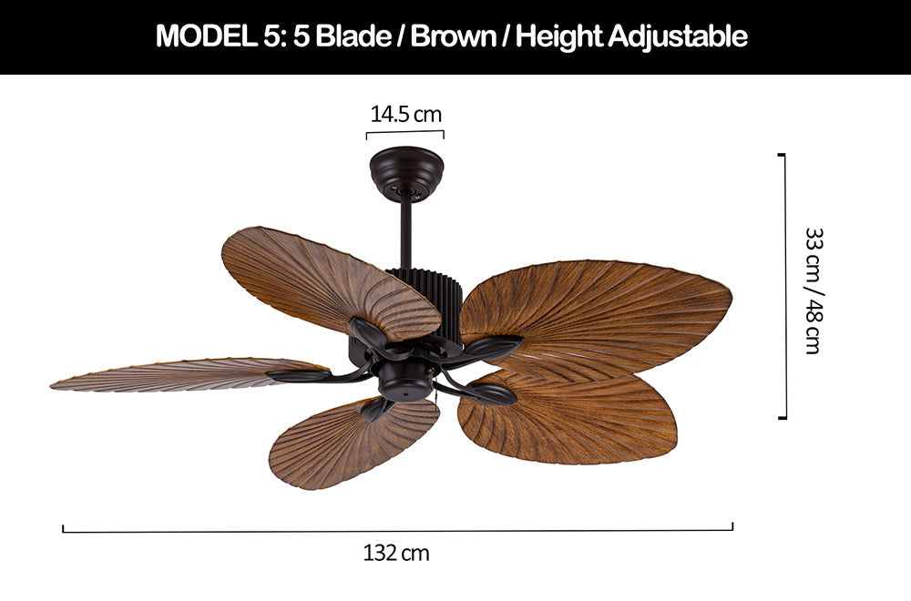 Viviendo 52 Inch 5 Blade Whisper AC Petal Ceiling Fan with 3 Speed Remote Control - Brown