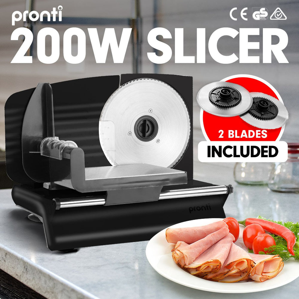 Pronti Deli and Food Electric Meat Slicer With 2 Blades Black
