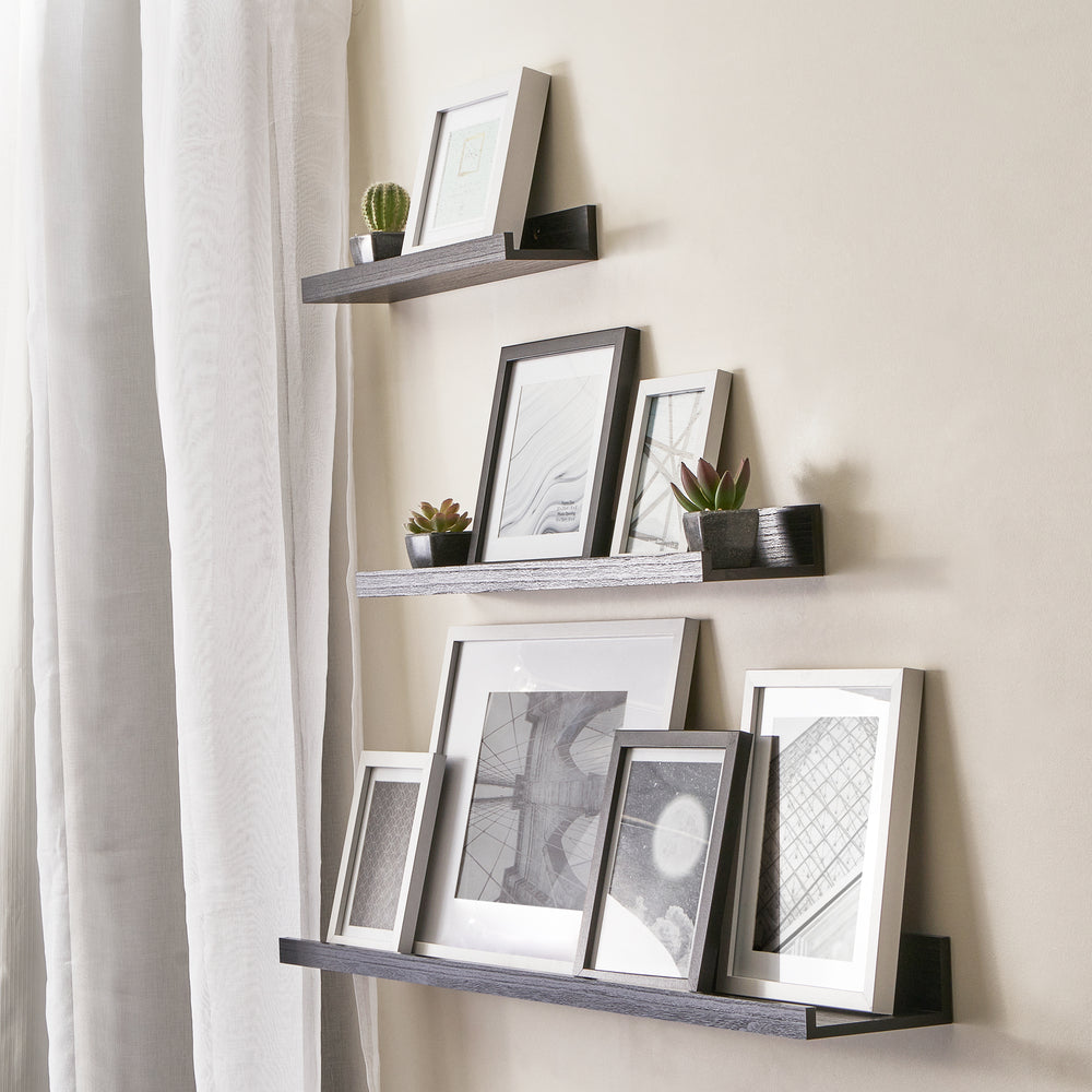 Marketlane Set Of Three Black Display Shelves, Wall Mountable