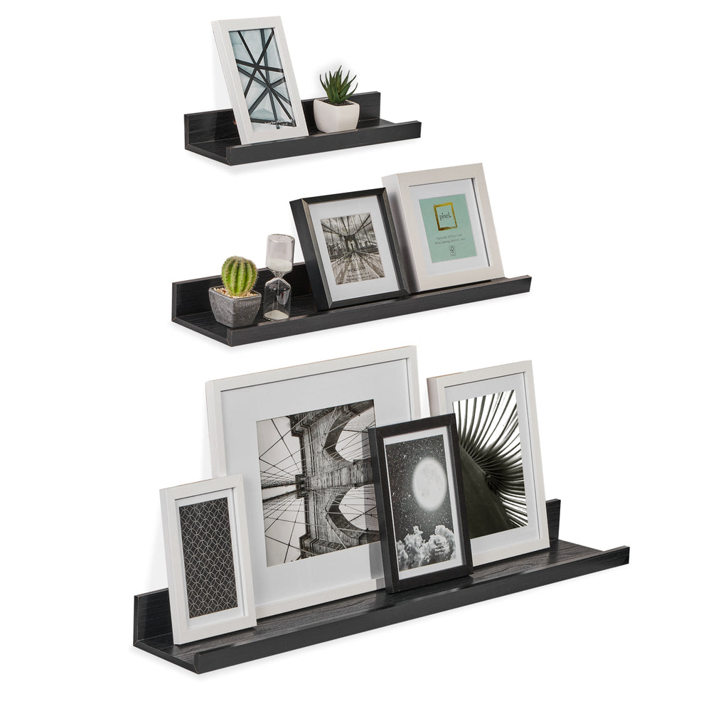 Marketlane Set Of Three Black Display Shelves, Wall Mountable
