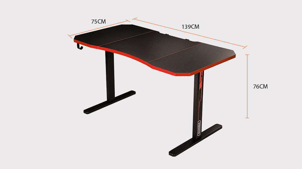 OVERDRIVE 139cm Gaming Desk Home Office Computer Table Carbon Fiber Style Black