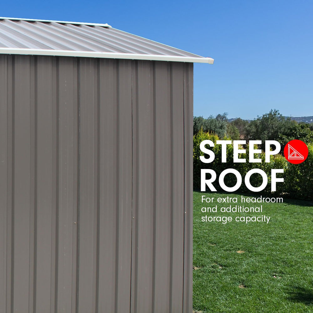 Wallaroo 6ft x 8ft Garden Shed Spire Roof Outdoor Storage - Grey