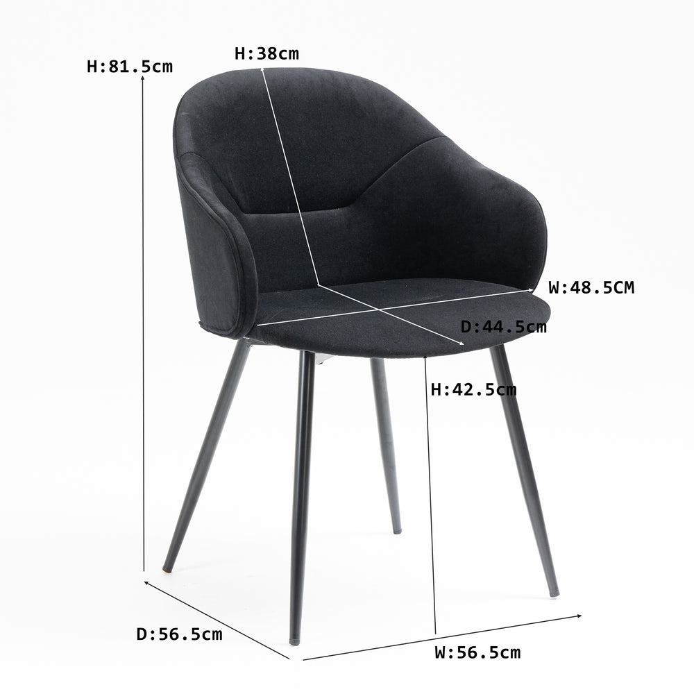 IHOMDEC Dining Chair with Fabric Upholstery and Black Powder Coated Finish 2pcs/Set, Black
