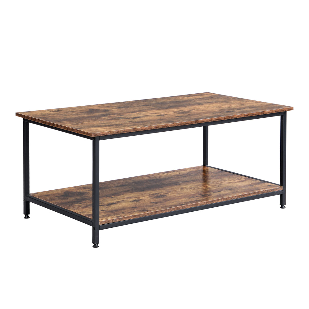 IHOMDEC 2-Tier Square Metal &amp; Faux Antique Wood Coffee Table