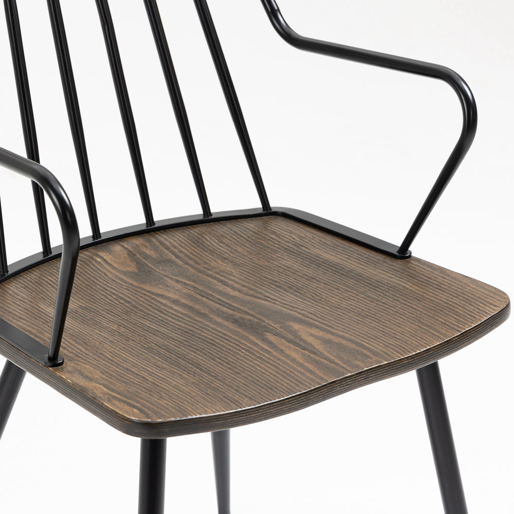 IHOMDEC Black Brushed Plywood Wood Bradley Steel Framed Dining Chair Black