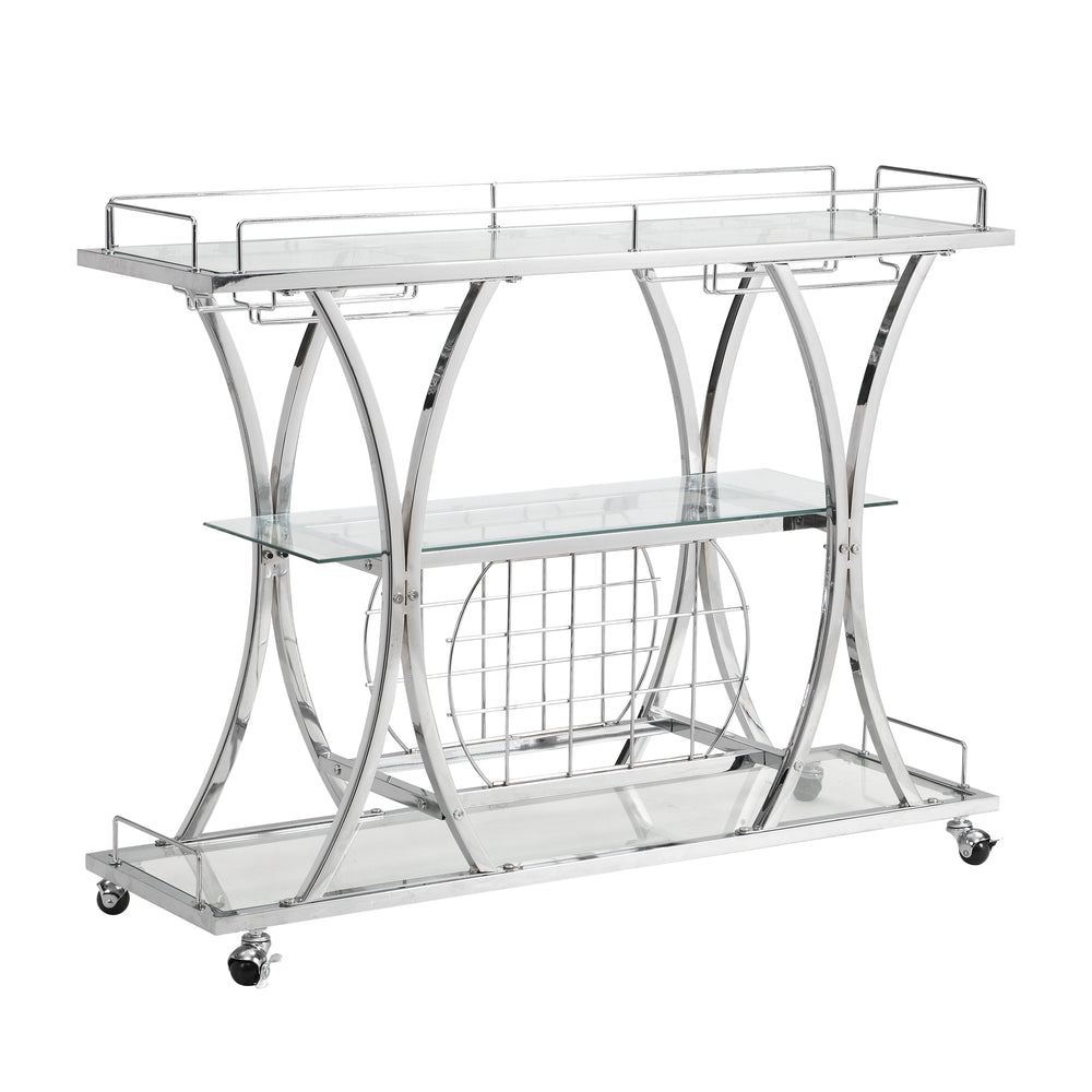 IHOMDEC Chrome Stainless Steel &amp; Glass Shelves Bar Cart Silver