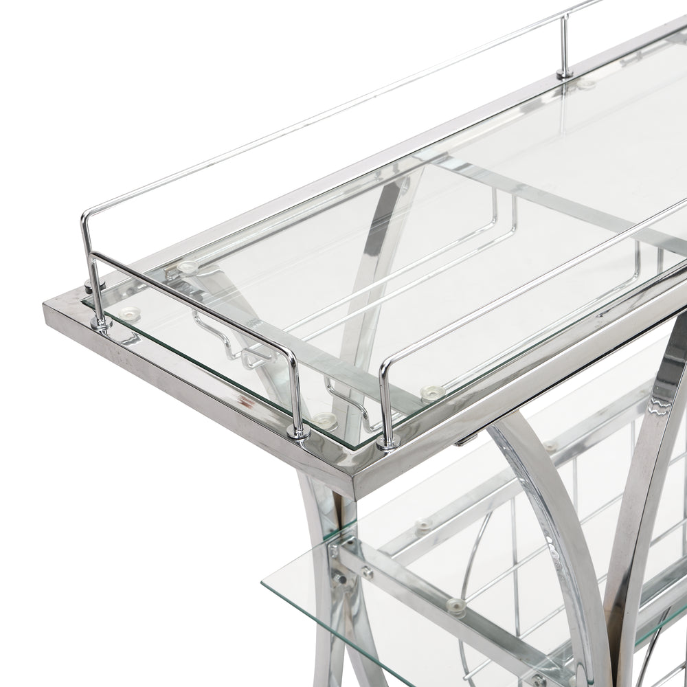IHOMDEC Chrome Stainless Steel &amp; Glass Shelves Bar Cart Silver
