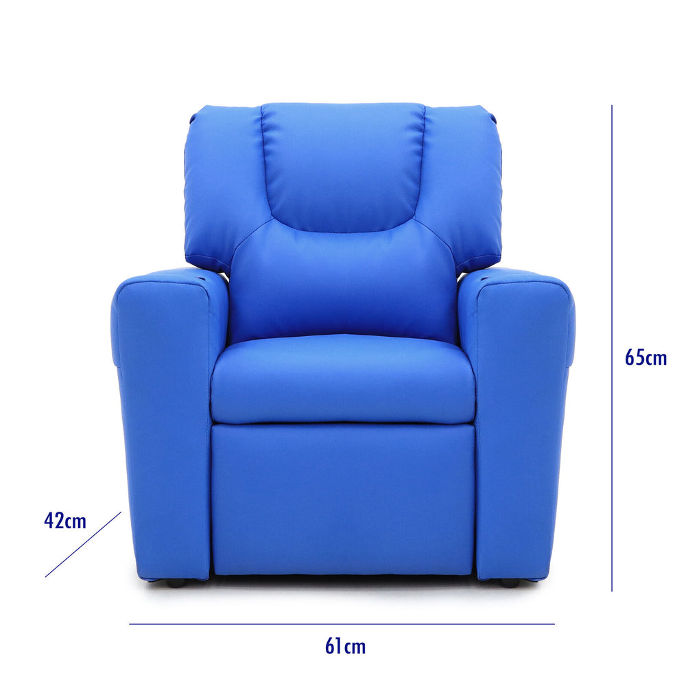 HACIENDA Kids Light Blue Recliner Chair w/ Footrest &amp; Cup Holder