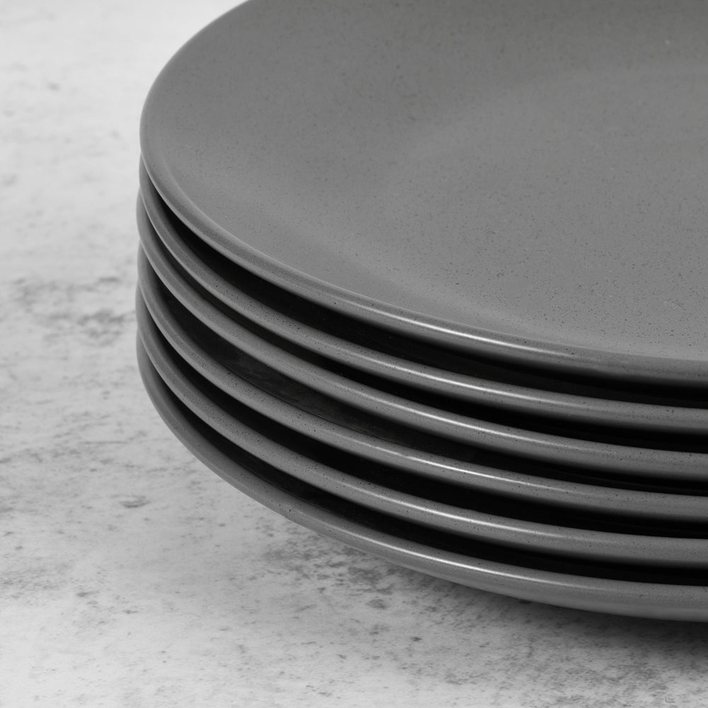 Set Of 6,  Mari Dinning Plate - Charcoal