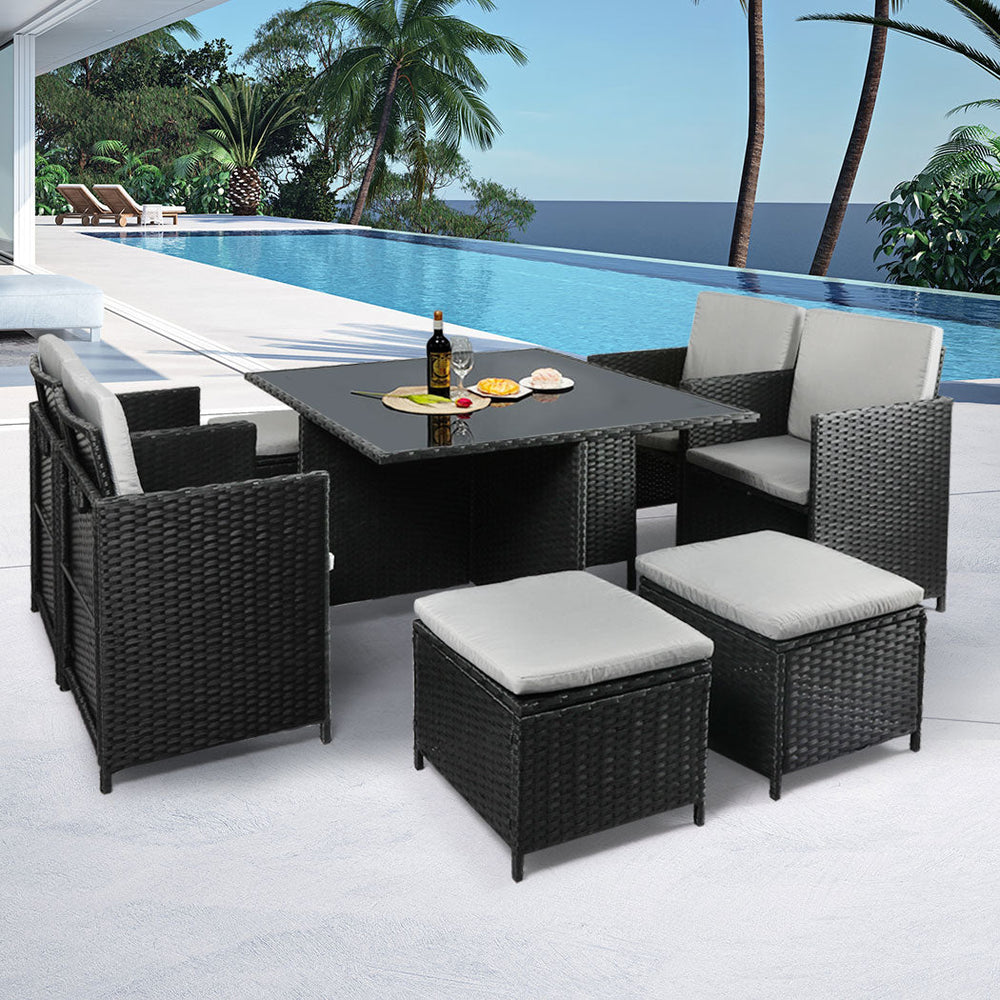 Levede 9PCS Outdoor Table Chair Set Patio Furniture Dining Setting Wicker Lounge