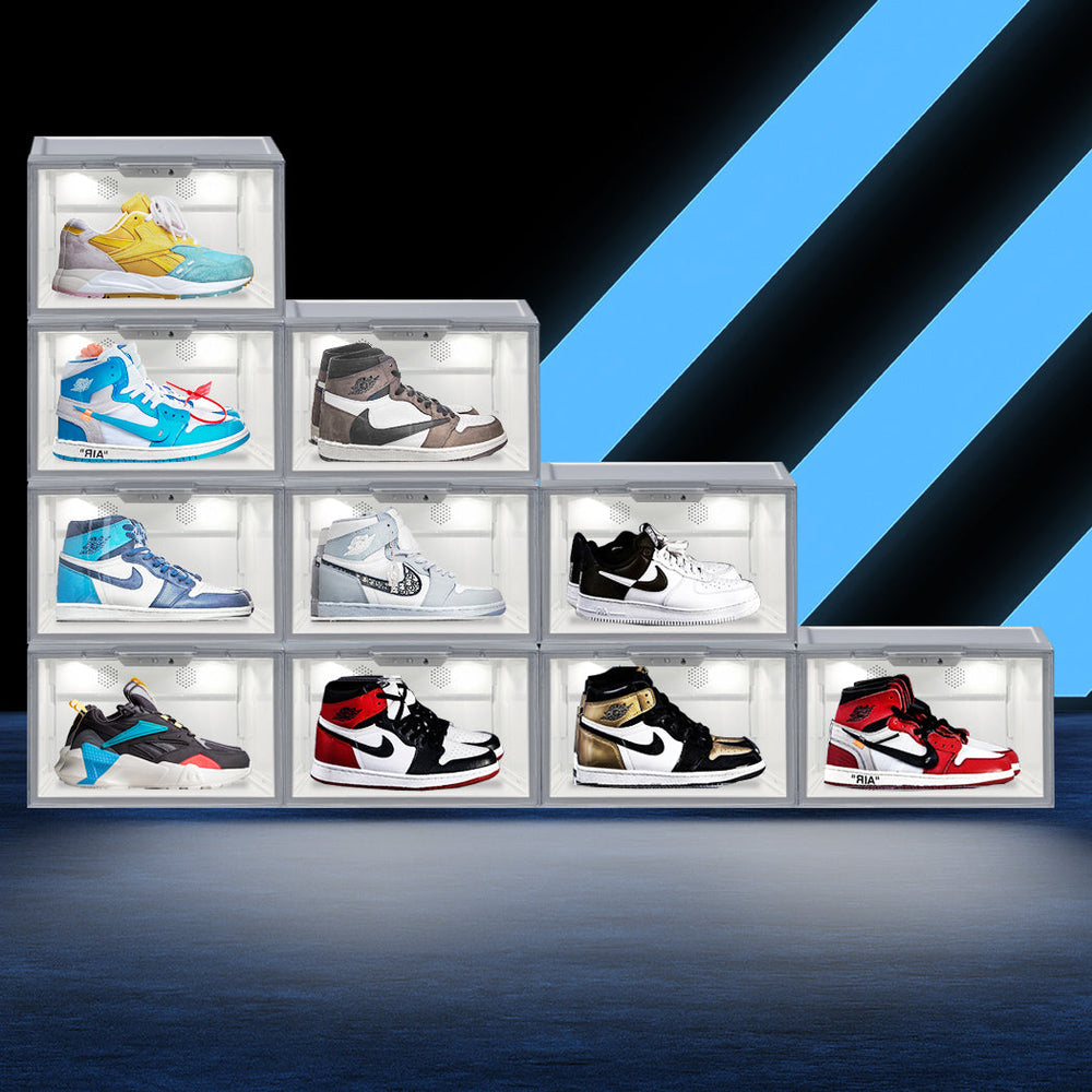 Stacked LED Shoe Storage Box Lighted Sneaker Display Case Voice Anti-oxidation
