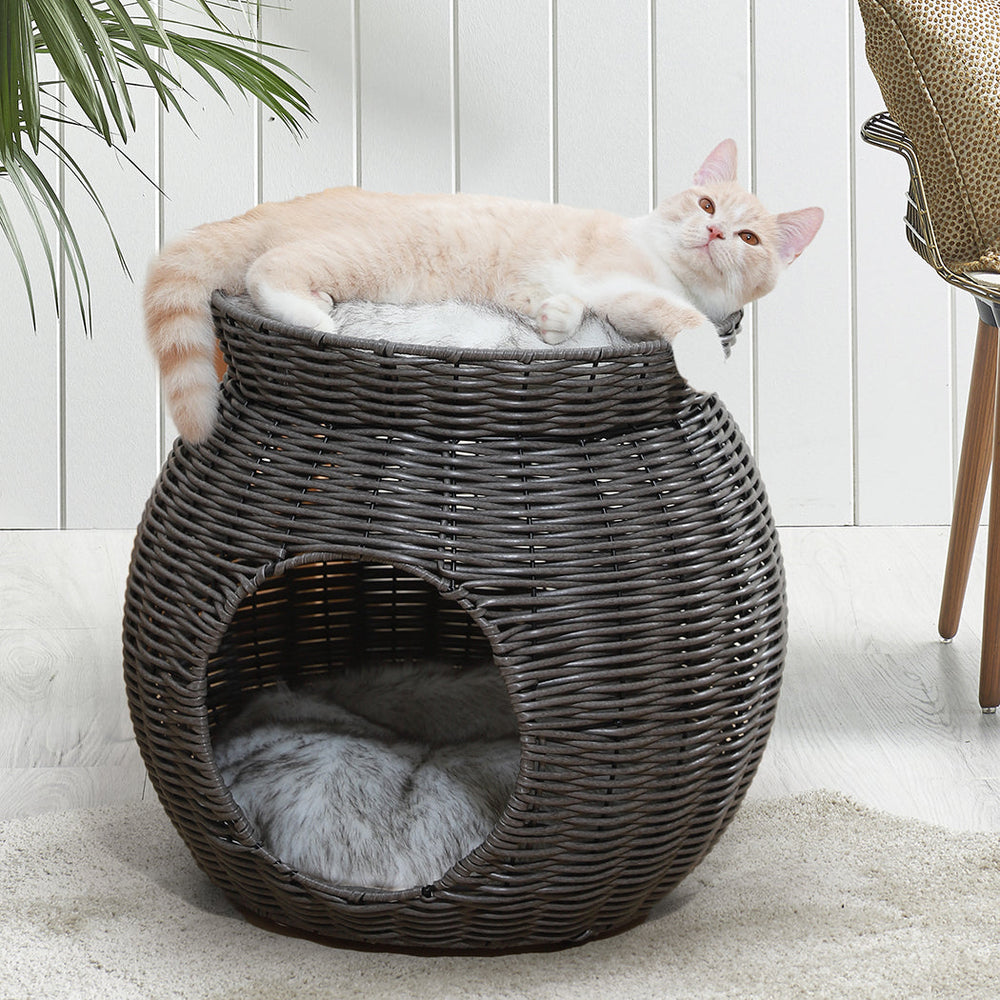 PaWz Rattan Willow Wooden Woven Cane Pet Bed Dog Cat Animal Nesting Basket House