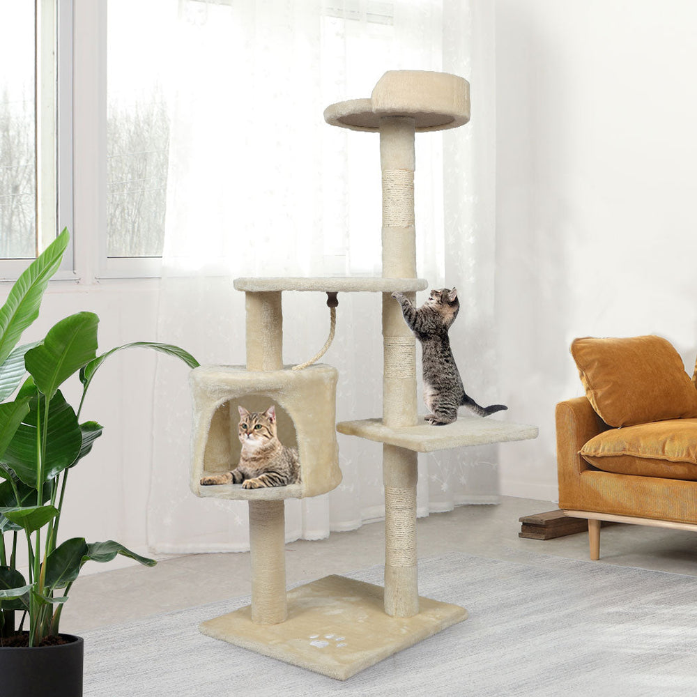 PaWz Cat Tree Scratching Post Scratcher Furniture Condo Tower Trees Cream 115cm
