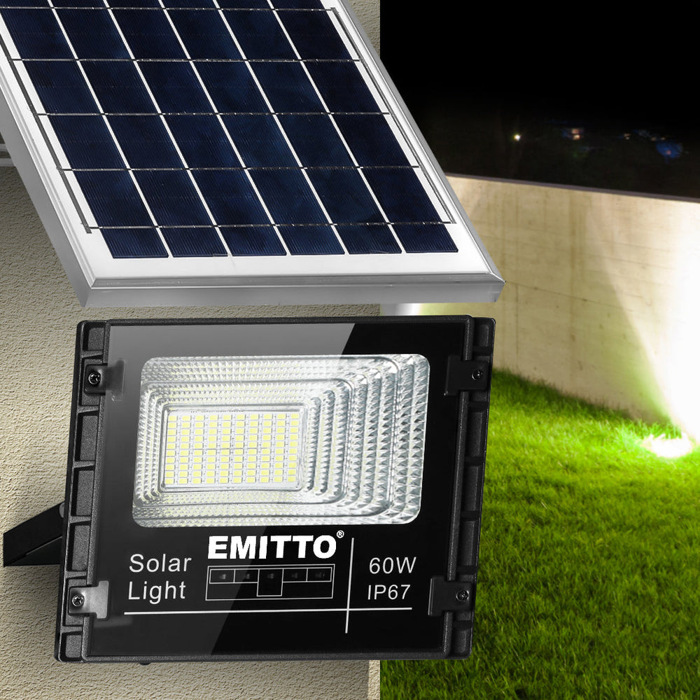EMITTO Solar Sensor Flood Light LED Street Garden Outdoor Yard Lights Remote 60W