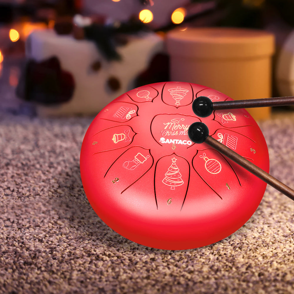 Traderight Group  Steel Tongue Drum 10? 11 Notes Handpan Hand Tank Drum With Bag Mallet Gift Red