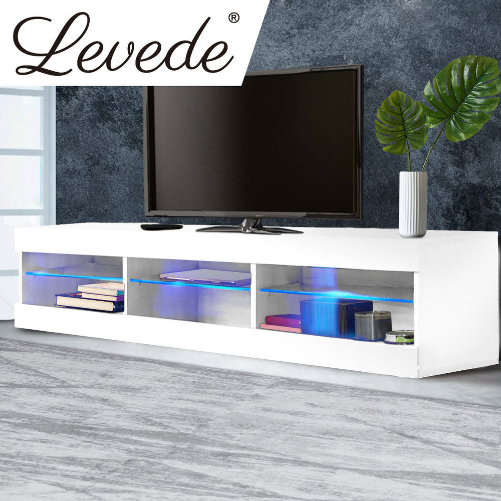 Levede  TV Stand LED Entertainment Center Game Media Storage Cabinet 55&quot; White