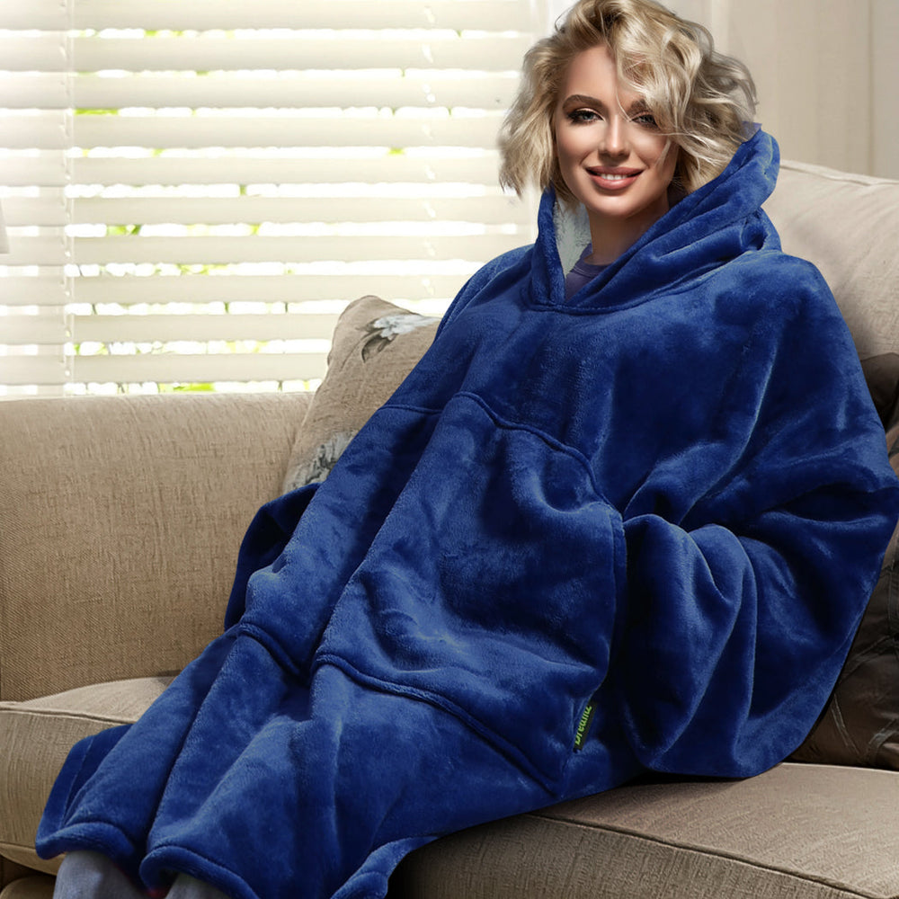 DreamZ Blanket Hoodie Adult Sweatshirt Hooded Soft Plush Comfy Cuddle Navy