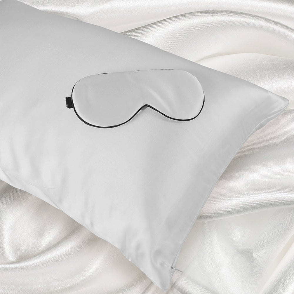 DreamZ 100% Mulberry Silk Pillow Case Eye Mask Set Silver Both Sided 25 Momme