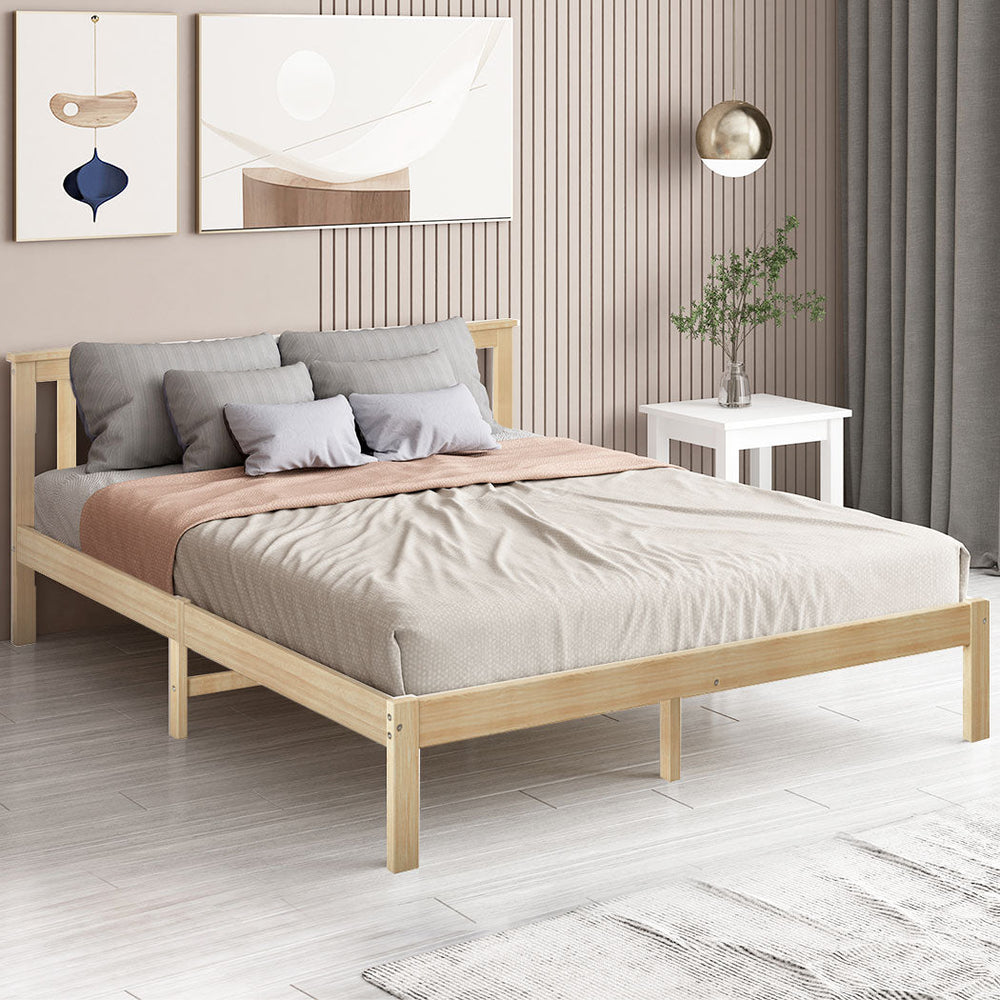 Levede Wooden Bed Frame Queen Full Size Mattress Base Timber Natural