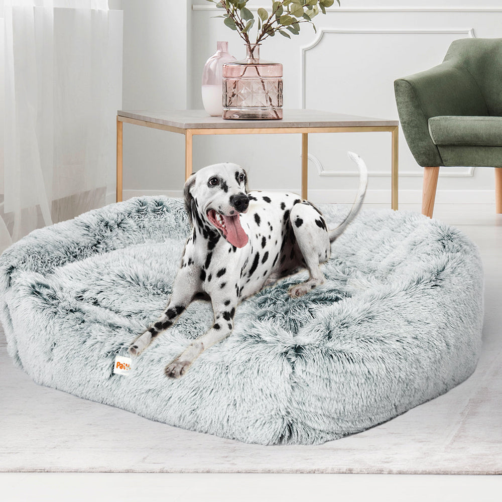 Pawz Pet Bed Cat Dog Donut Nest Calming Mat Soft Plush Kennel Charcoal  L