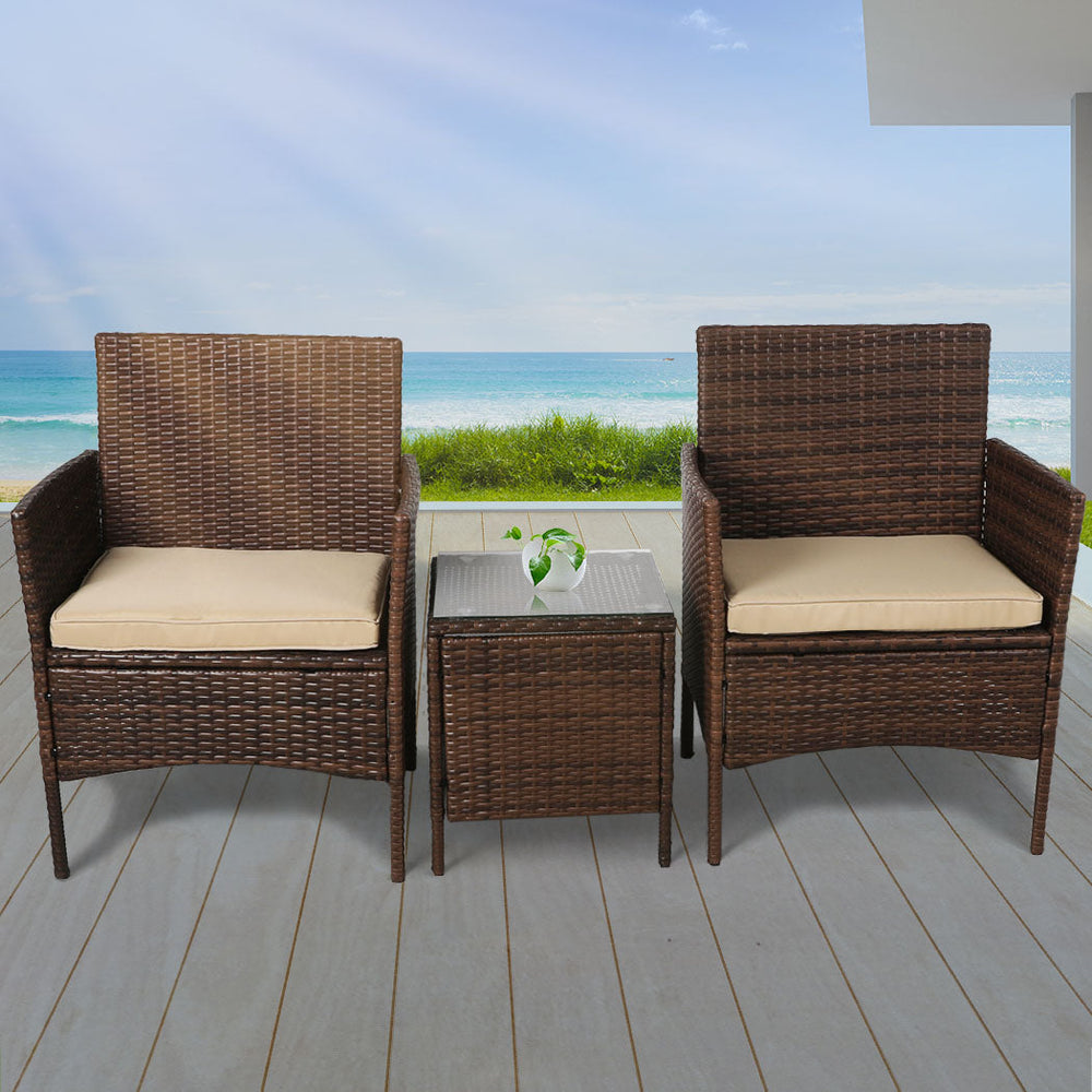 Levede 3 Pcs Outdoor Furniture Set Chair Table Patio Garden Rattan Seat Setting
