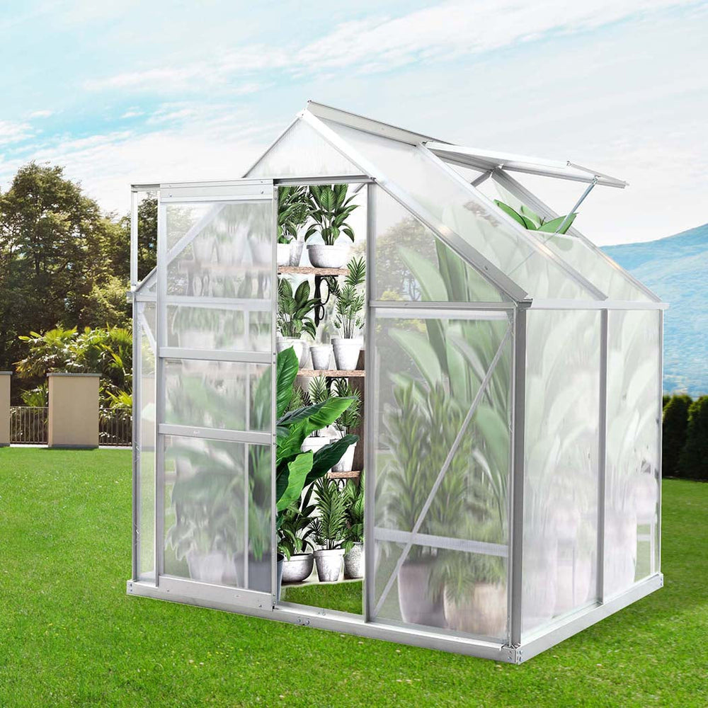 Lambu Greenhouse Aluminium Walk In Green House Garden Plant Shed PC 1.3x1.9x1.95m