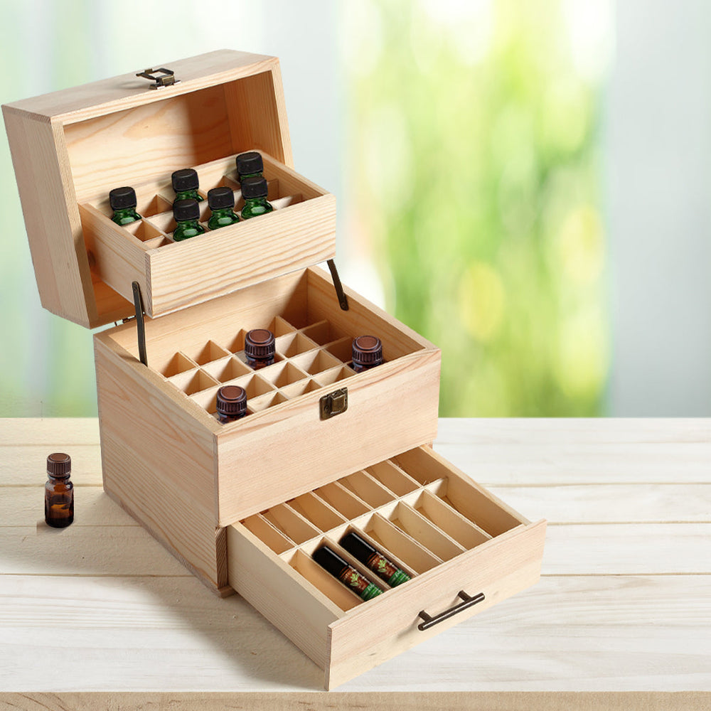 Traderight Group  Essential Oil Storage Box Wooden 59 Slots Aromatherapy Organiser Container Case