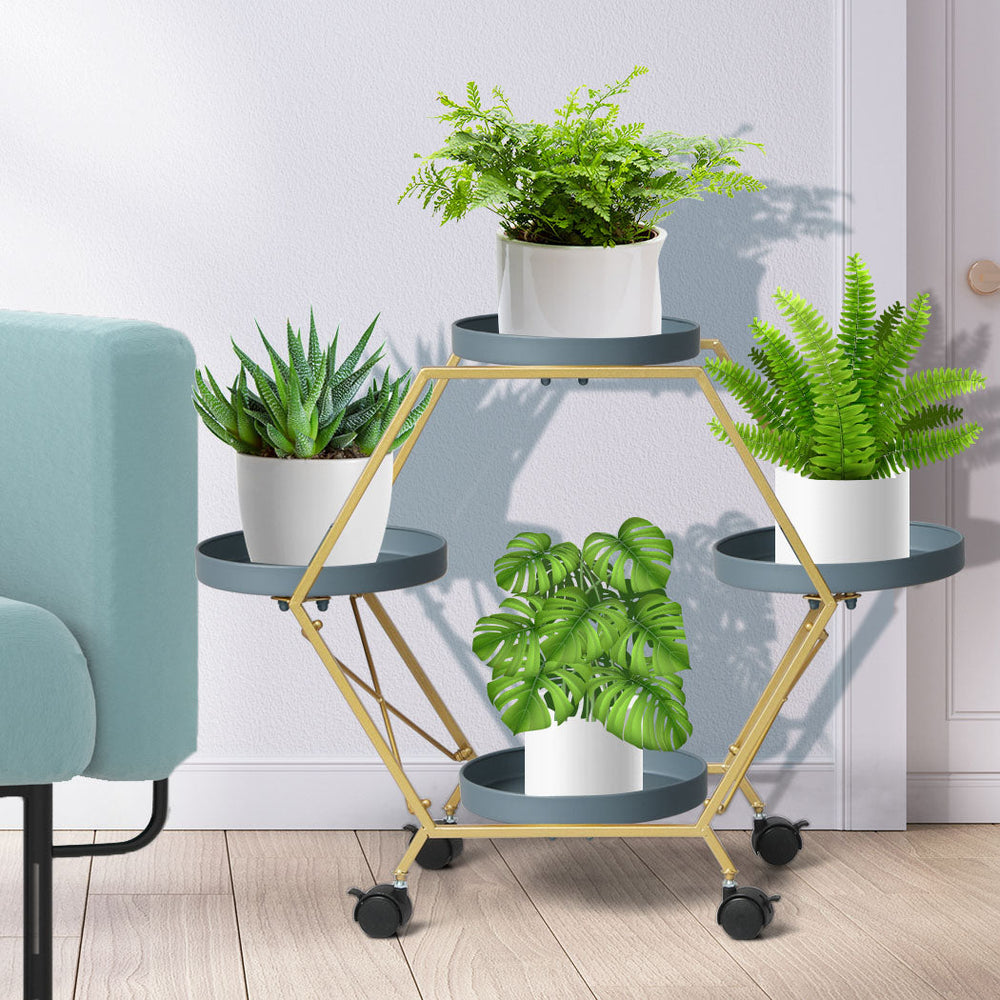 Levede Plant Stand Garden Outdoor Indoor Metal Home Decor Flower Pot Rack Wheels