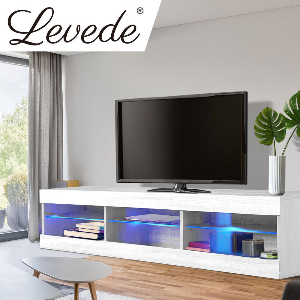 Levede  TV Stand LED Entertainment Center Game Media Storage Cabinet 55&quot; White