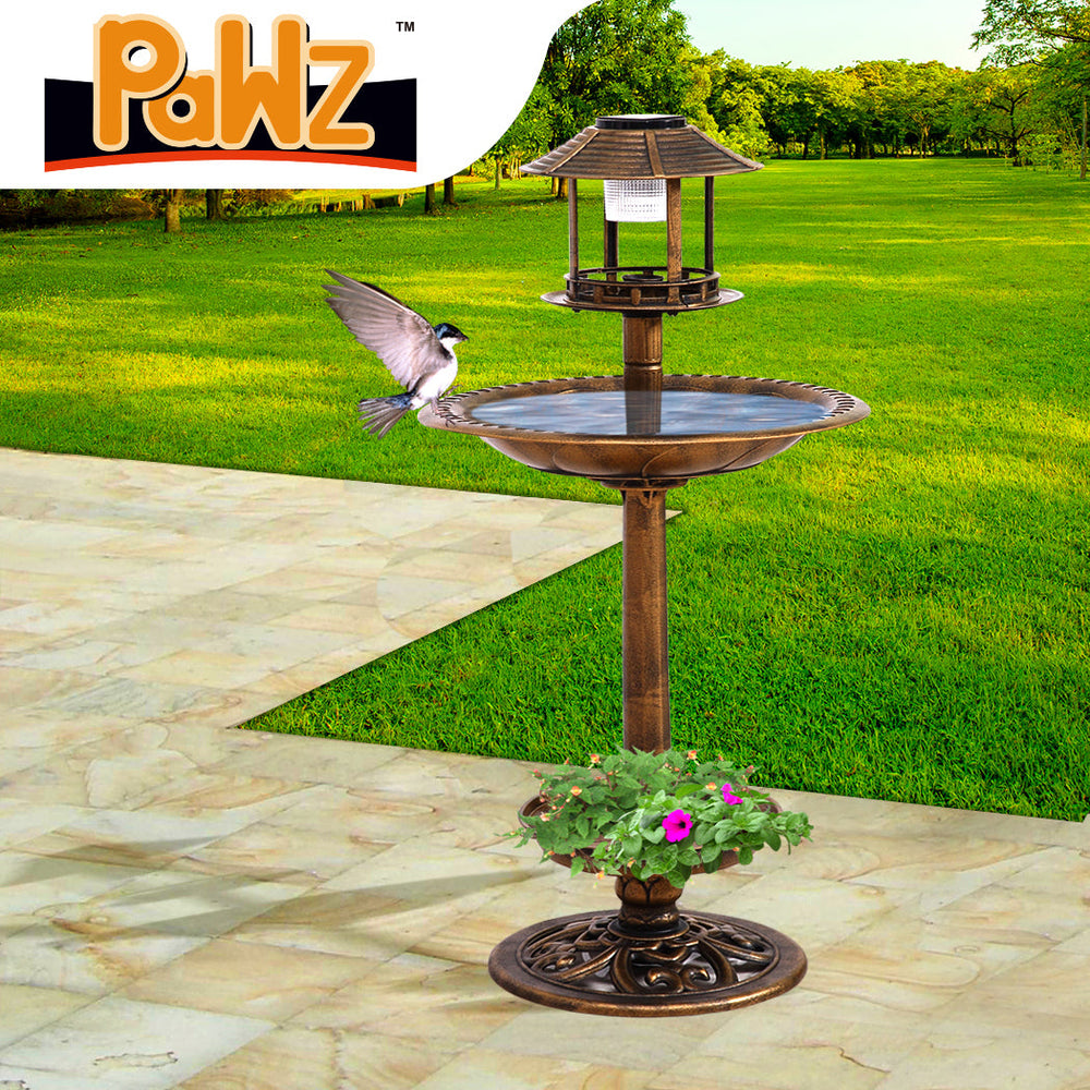 PaWz Bird Bath Feeder Feeding Food Station Solar Light Outdoor Garden Summer