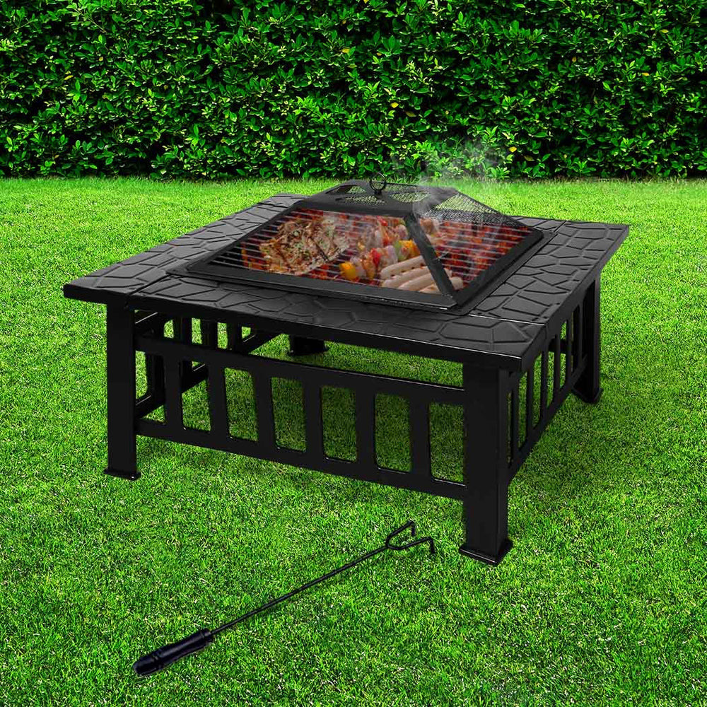 Moyasu 3IN1 Fire Pit BBQ Grill Pits Outdoor Fireplace Patio Garden Heater Grills