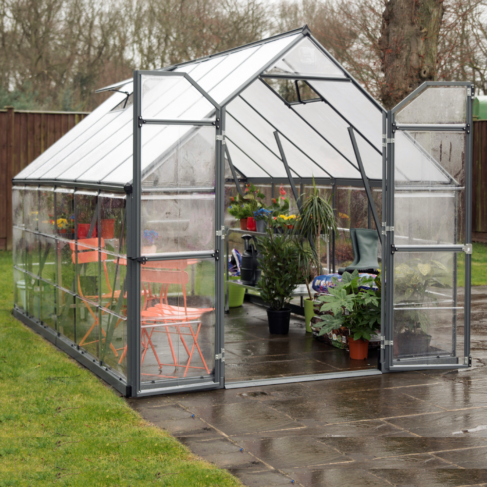 Greenhouse 8x12 Balance- Grey Frame with 2 x Work Benches