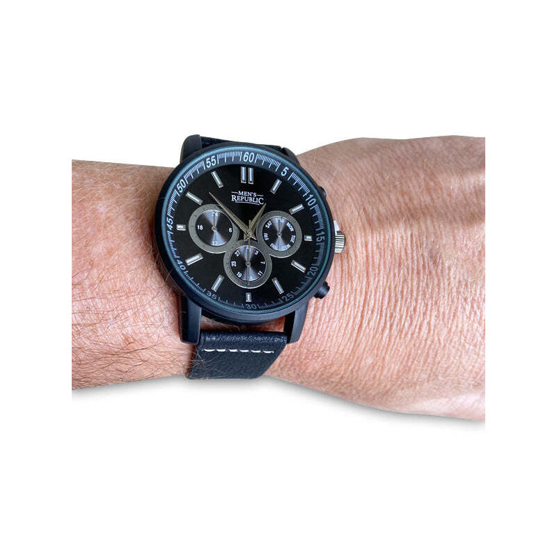 5pc Men&#39;s Republic Stylish Watch Set With 4 Bracelets Gift Set Black