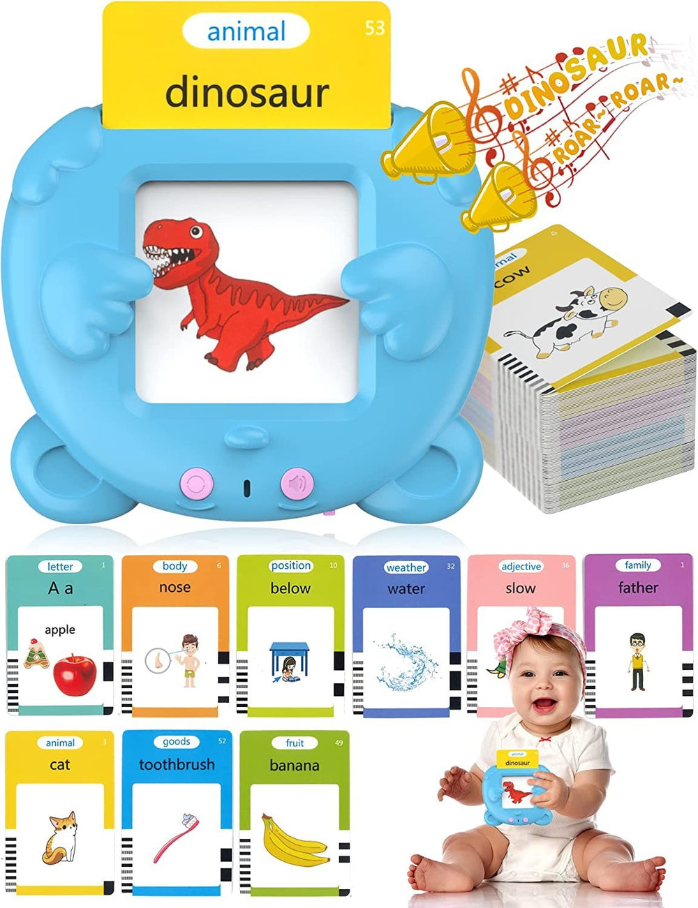 224cards Talking Flash Cards for Toddlers Flash Cards Kids Spanish/English Language Electronic Book Kids Educational Learning Toy
