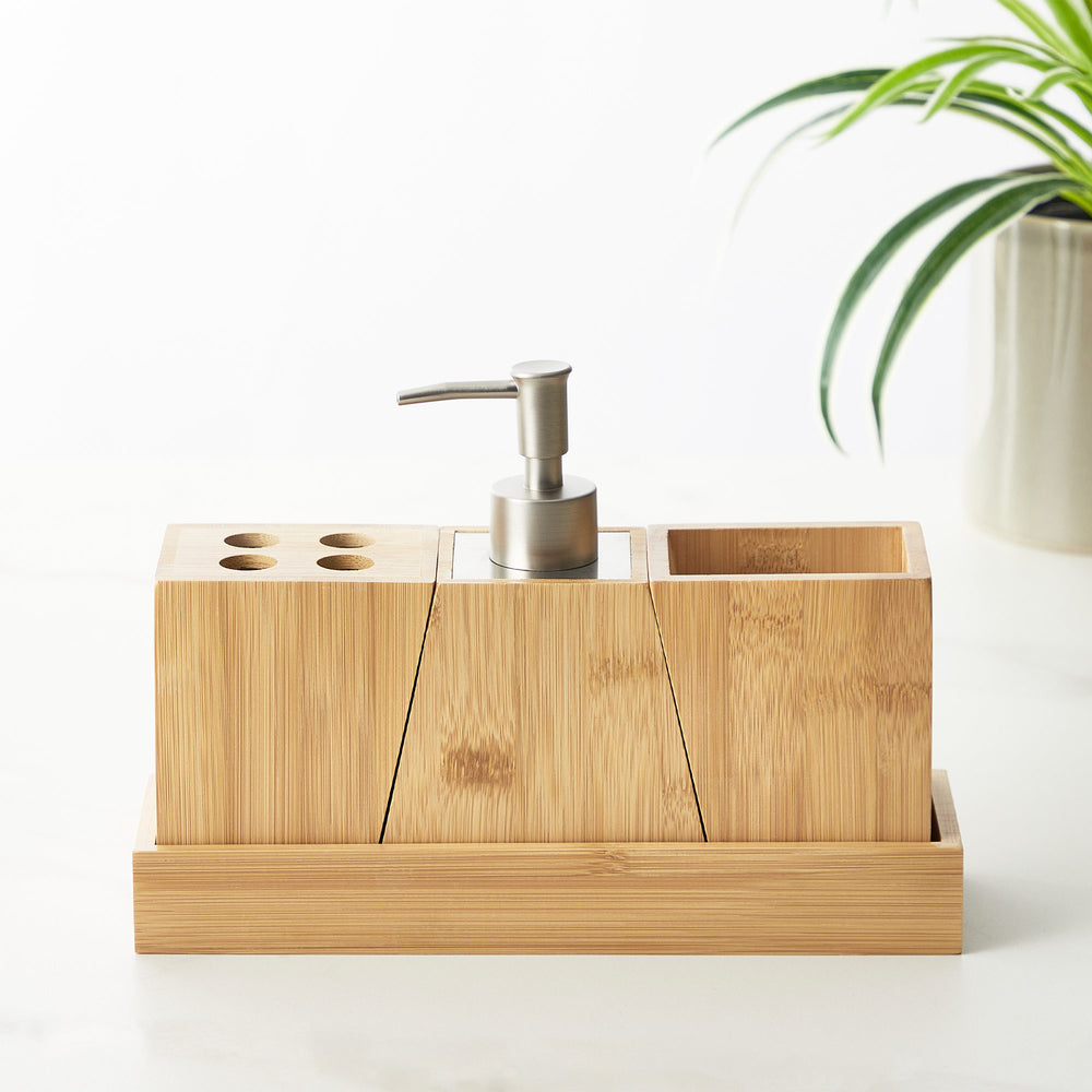 4Pcs Bamboo Bathroom Vanity Accessories Set