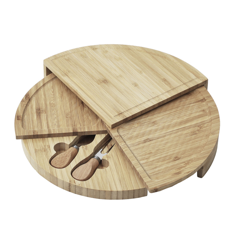 3-Piece Round Collapsible Bamboo Platter Board Tray