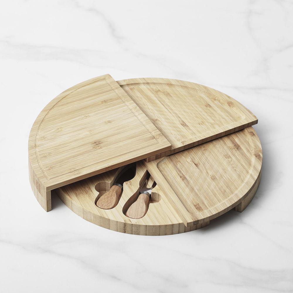 3-Piece Round Collapsible Bamboo Platter Board Tray