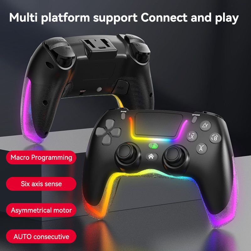 Black Wireless Joystick For PS4/Switch/IOS/Android/PC RGB Gaming Controller Bluetooth Handle Console Accessories with Moveable cellphone clip