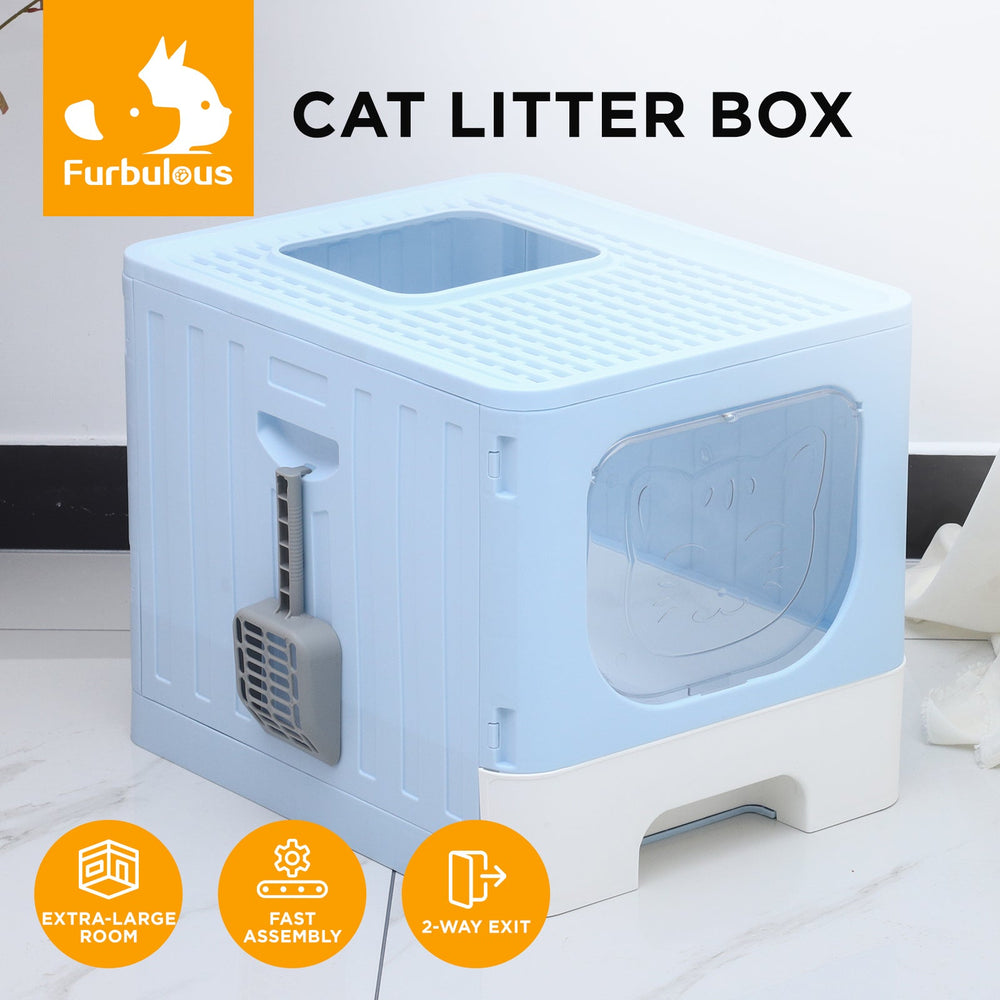 Furbulous Large Anti-Splashing Enclosed Cat Drawer Litter Box - Blue