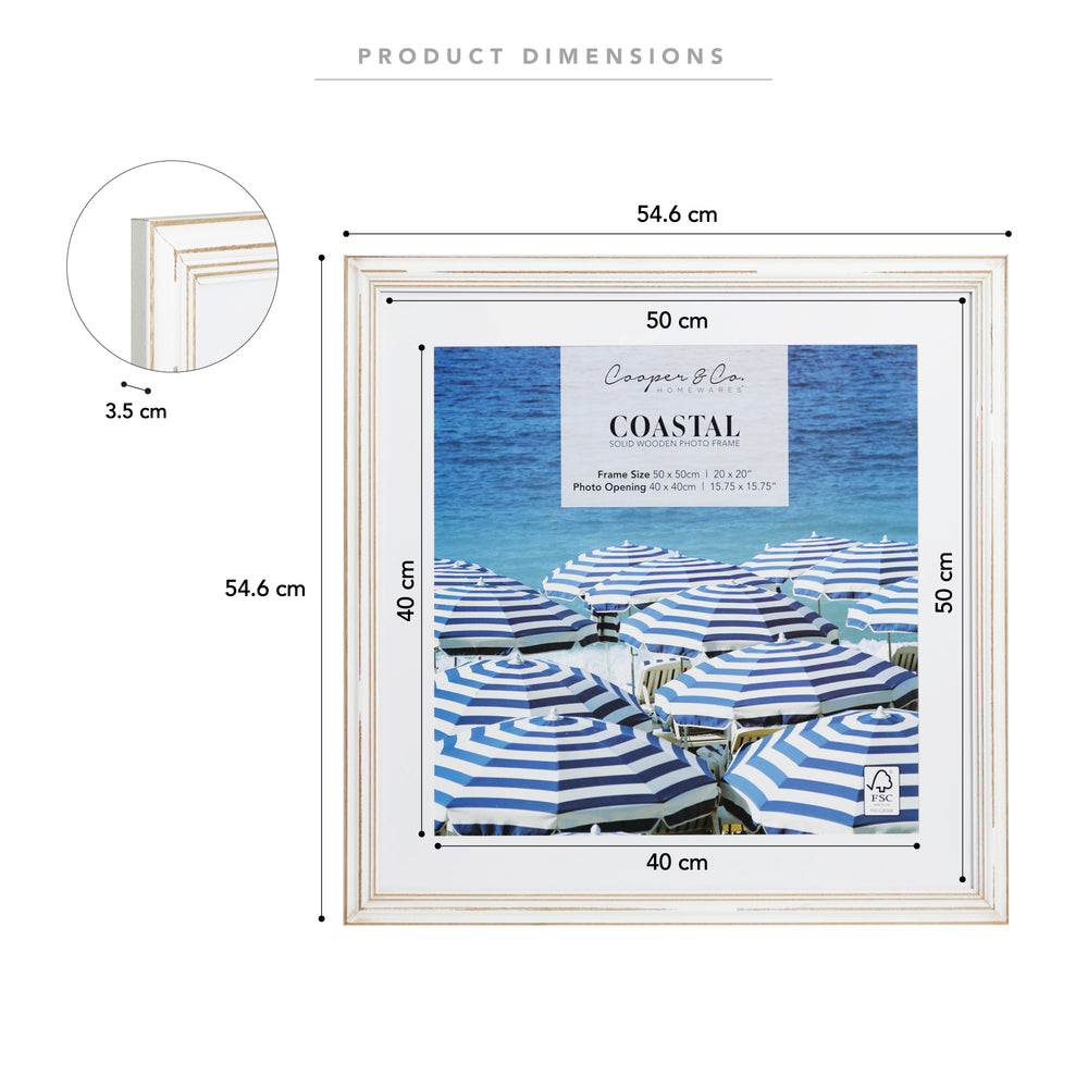 Marketlane 50x50 Mat To 40x40cm Solid Wood Photo Picture Frame White