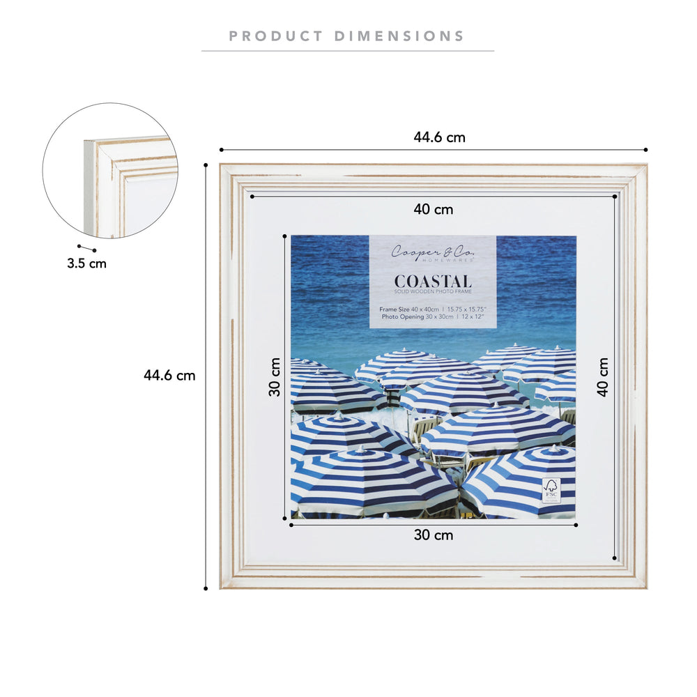 Marketlane 40x40 Mat To 30x30cm Solid Wood Photo Picture Frame White