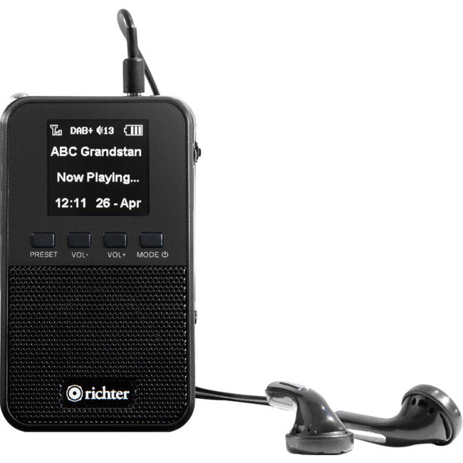 Richter DAB+ Digital FM Pocket Radio Micro Speaker w/ Headphones