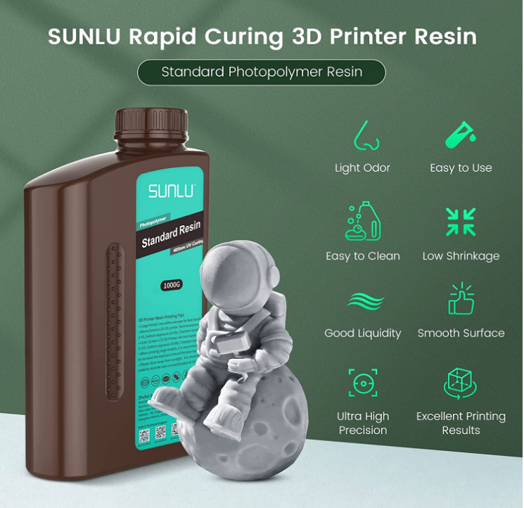 3d Printing Resin 405nm UV Curing &amp; Filters 1kg - Grey