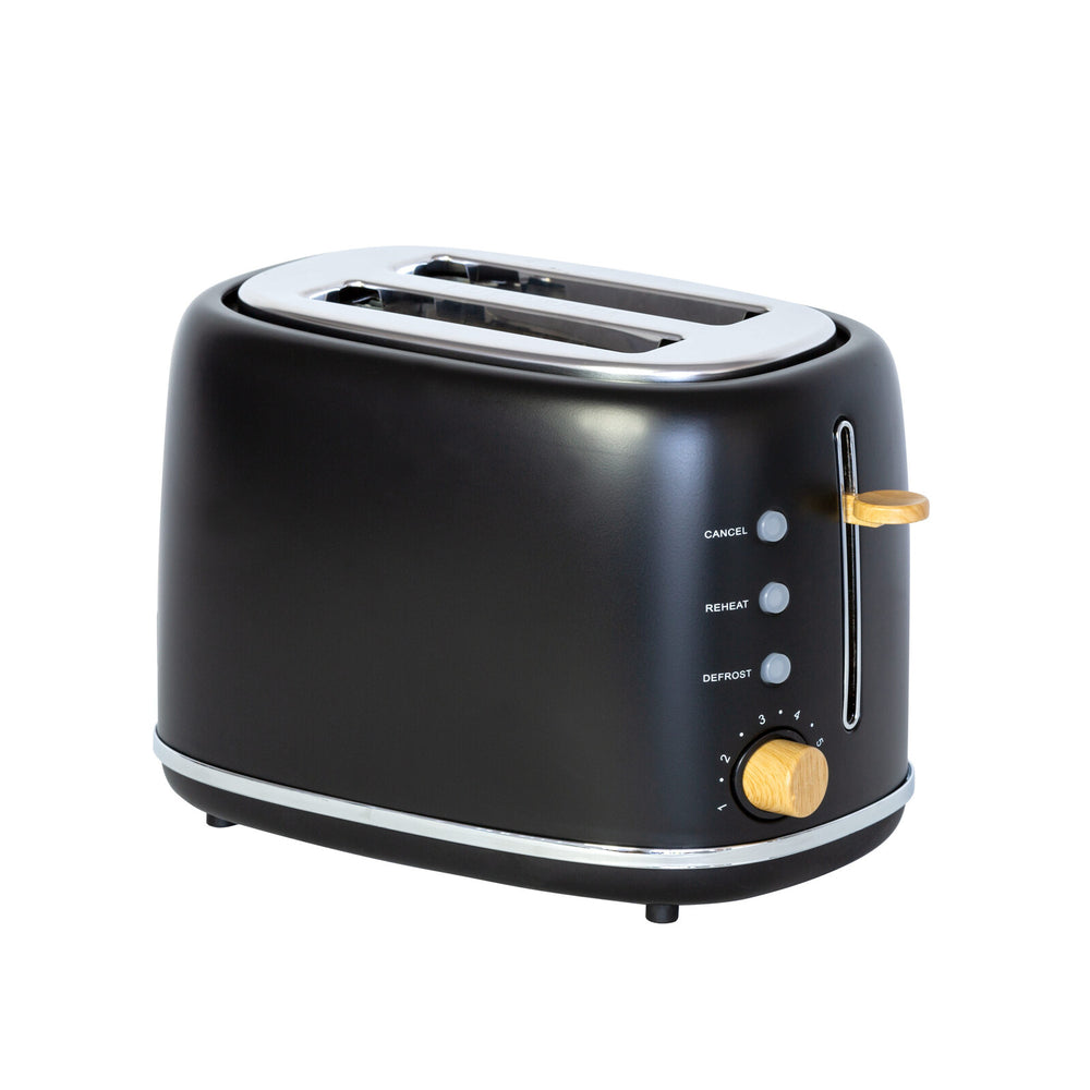 Healthy Choice 1.7L Kitchen Kettle and 2-Slice Bread Toaster Set in Black with Wood Accents